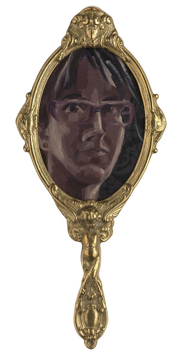 Autoportrait au miroir Huile sur papier marouflé sur carton 13 x 30 cm 2016 autoportrait