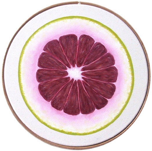 Nature morte à la rondelle de pamplemousse, Huile sur toile, 25 cm Ø, 2001, Collection privée 010